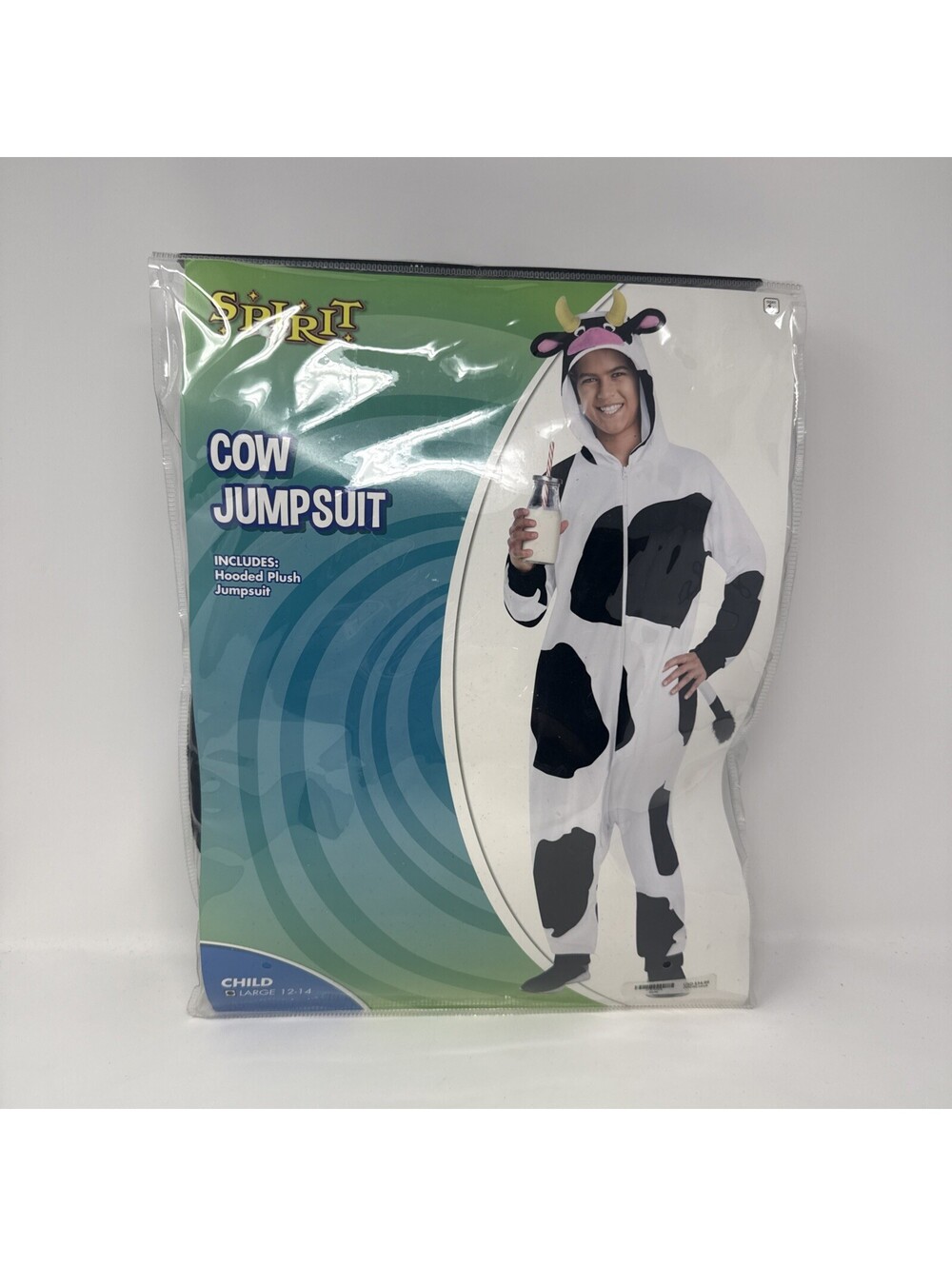 Spirit Cow Hooded Plush Jumpsuit Costume Child Large 12-14 White/Black